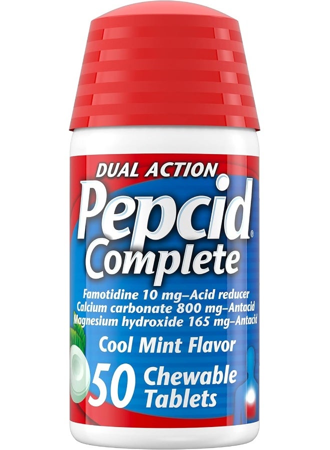 Pepcid Complete Acid Reducer + Antacid Chewable Tablets, Heartburn Relief, Mint, 50 ct - Image 1