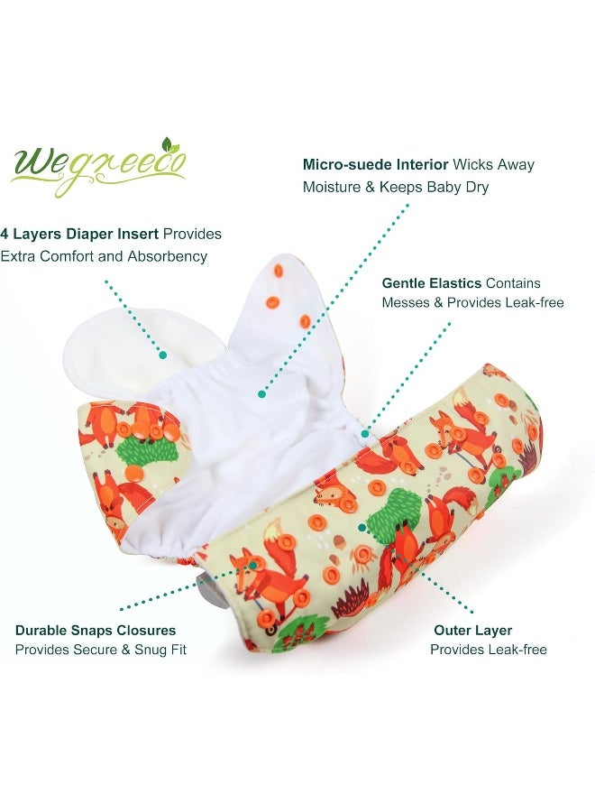 Wegreeco Washable Reusable Baby Cloth Pocket Diapers 6 Pack + 6 Bamboo Inserts (with 1 Wet Bag, Neutral Prints) - Image 2