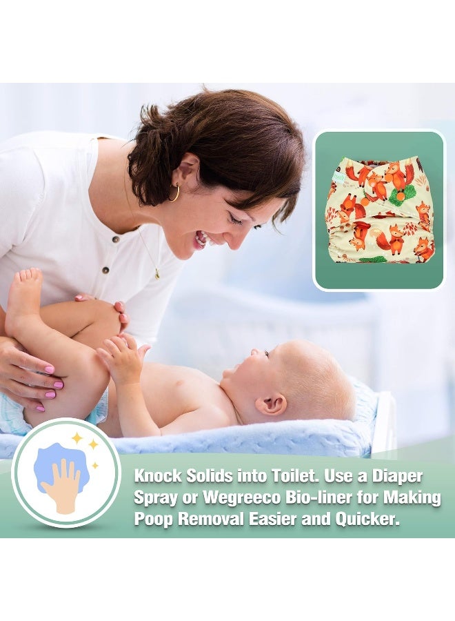 Wegreeco Washable Reusable Baby Cloth Pocket Diapers 6 Pack + 6 Bamboo Inserts (with 1 Wet Bag, Neutral Prints) - Image 5