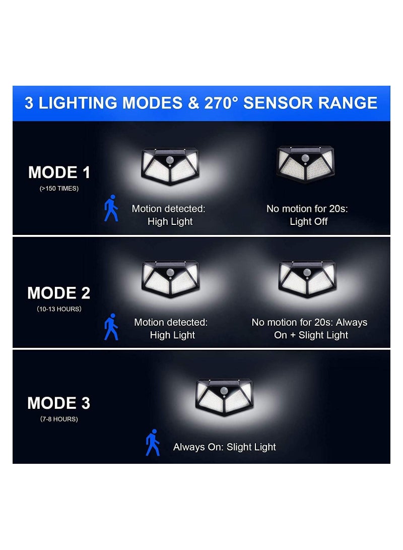 توبيز ضوء شمسي 100 LED مستشعر حركة 4 ضوء ساطع جانبي مع وضع خافت - مصباح أمان للممرات المنزلية في الهواء الطلق - Image 5