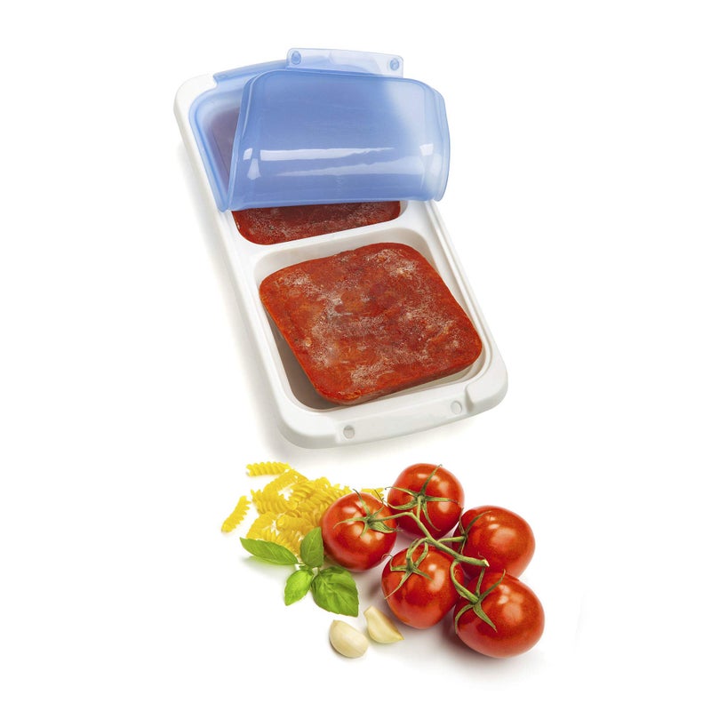 PrepWorks PKS-725 Dishwasher Safe 1 Cup 4 Serving Leftover Soup & Food Storage Freezer Pod Tray with Silicone Lid, Blue & White - Image 4