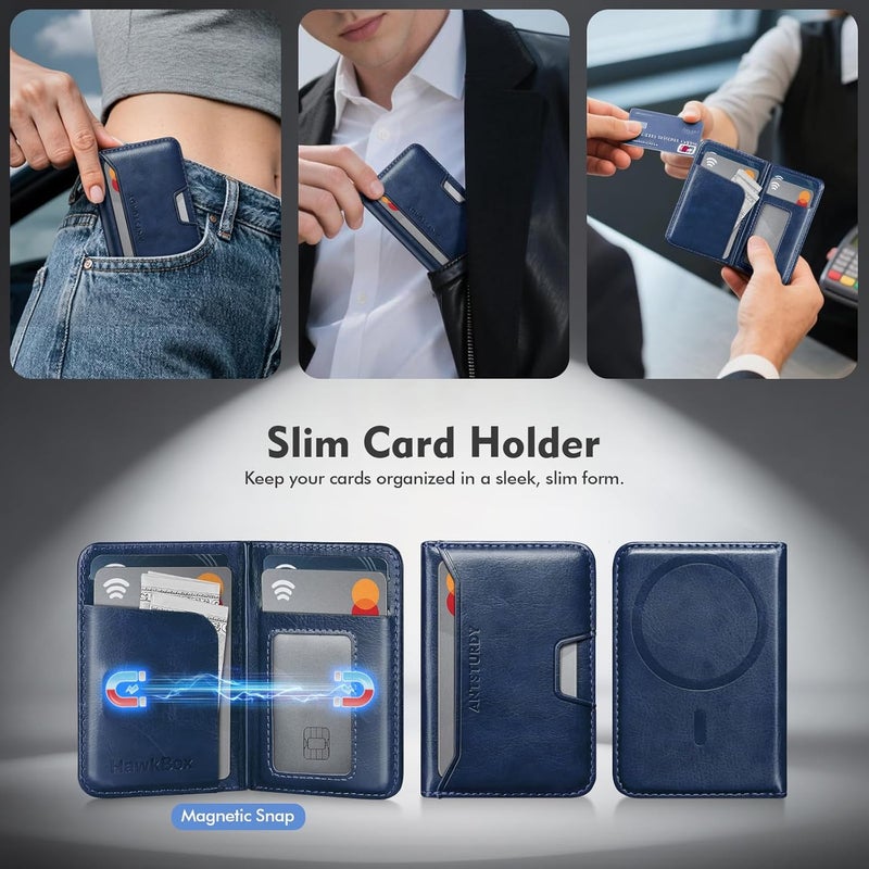 حامل محفظة المتوافق مع Magsafe مع حامل، حامل بطاقات من جلد PU مانع للـ RFID، 5 فتحات للبطاقات، مغناطيس قوي، حامل قابل للطي بتصميم بسيط لأجهزة iPhone 17/16/15/14/13/12/Pro/Max/Plus/Air، أزرق - Image 2