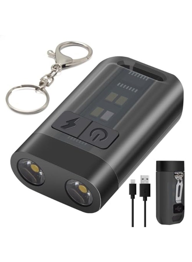 Keyring Torch, LED Super Bright Flashlight with Clip, EDC Torch with UV Light & 9 Lighting Modes for Emergency, USB C Rechargeable Pocket Torch with Magnetic Base [Energy Class A+++] - Image 1