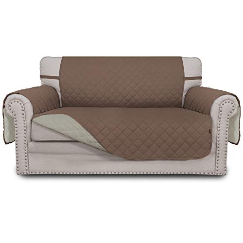 Easy-Going Reversible Loveseat Couch Cover for 2 Cushion Couch Sofa Cover for Dogs Water Resistant Furniture Protector with Foam Sticks Elastic Straps for Pet (Loveseat, Brown/Beige) - Image 1