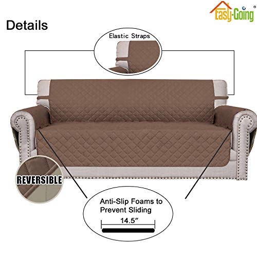 Easy-Going Reversible Loveseat Couch Cover for 2 Cushion Couch Sofa Cover for Dogs Water Resistant Furniture Protector with Foam Sticks Elastic Straps for Pet (Loveseat, Brown/Beige) - Image 3