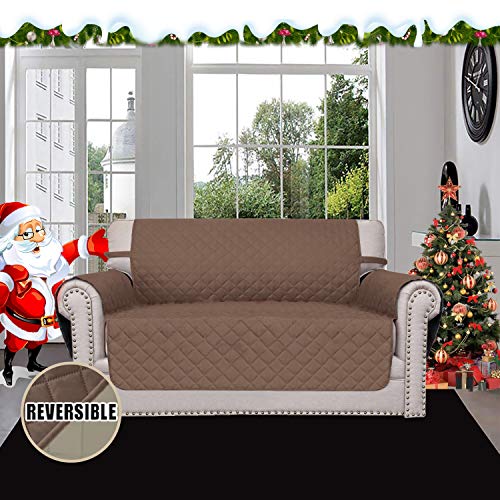 Easy-Going Reversible Loveseat Couch Cover for 2 Cushion Couch Sofa Cover for Dogs Water Resistant Furniture Protector with Foam Sticks Elastic Straps for Pet (Loveseat, Brown/Beige) - Image 2