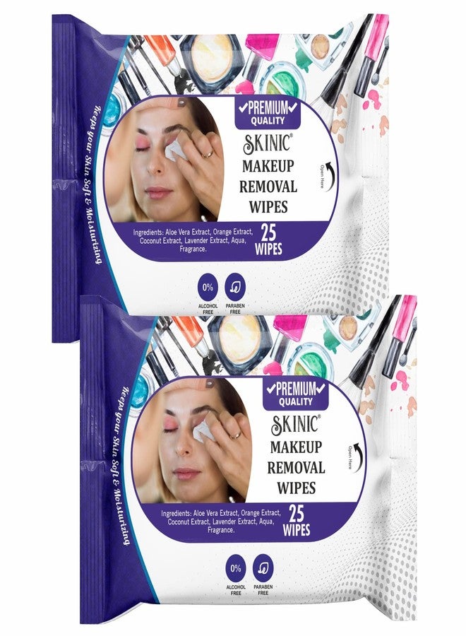 SKINIC مناديل سكينيك لإزالة المكياج | خالية من الكحول | خالية من المواد الكيميائية | مناديل مرطبة طبيعية لتنظيف لطيف وانتعاش (25 منديل) عبوة من قطعتين - Image 1