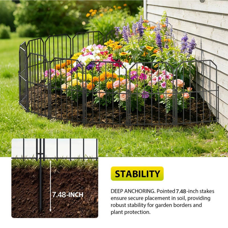 VANCASTLE Decorative Garden Fence, Toatal 10FT(L) x 24IN(H) Outdoor Metal No Dig Fence Animal Barrier, Rustproof No-Tool Assembly Landscape Edging for Yard, Lawn, Patio, Flower Bed-10 Panels Design A - Image 4