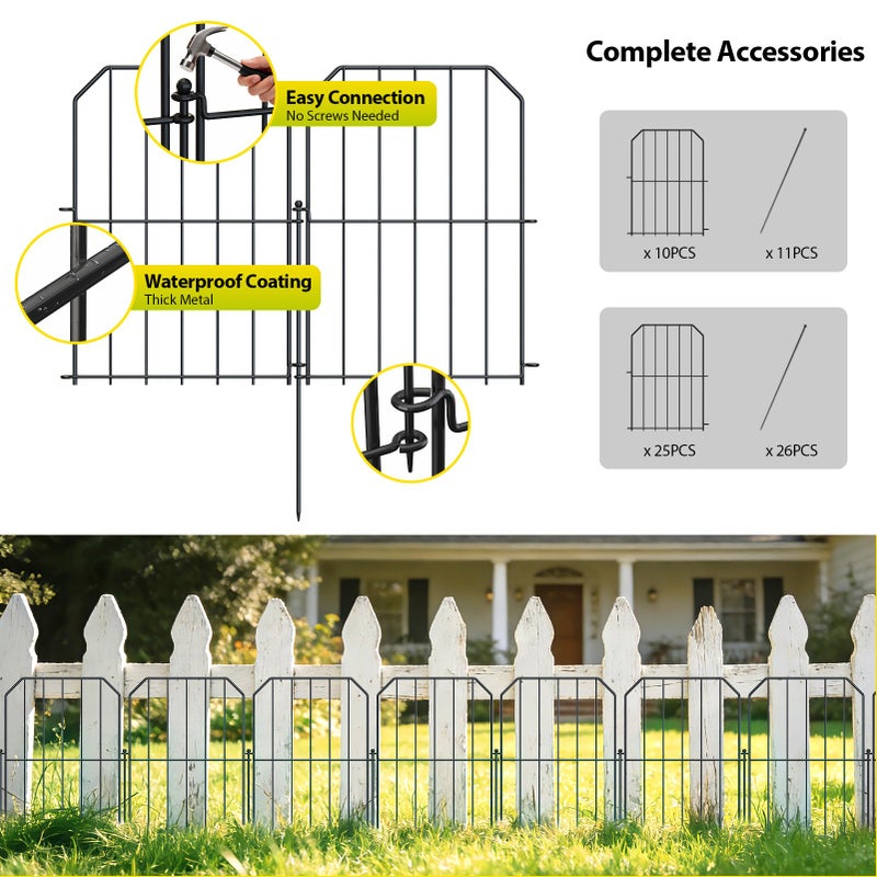 VANCASTLE Decorative Garden Fence, Toatal 10FT(L) x 24IN(H) Outdoor Metal No Dig Fence Animal Barrier, Rustproof No-Tool Assembly Landscape Edging for Yard, Lawn, Patio, Flower Bed-10 Panels Design A - Image 3