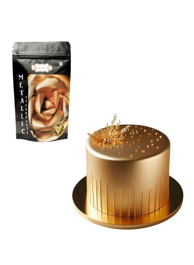Confect Glistening Gold Metallic Sugar Paste | Edible Metallic Sugar Paste | Fondant for Cake Decoration | Edible Fondant Chefs Choice for Cake Decorating - 900 Gms - Image 1