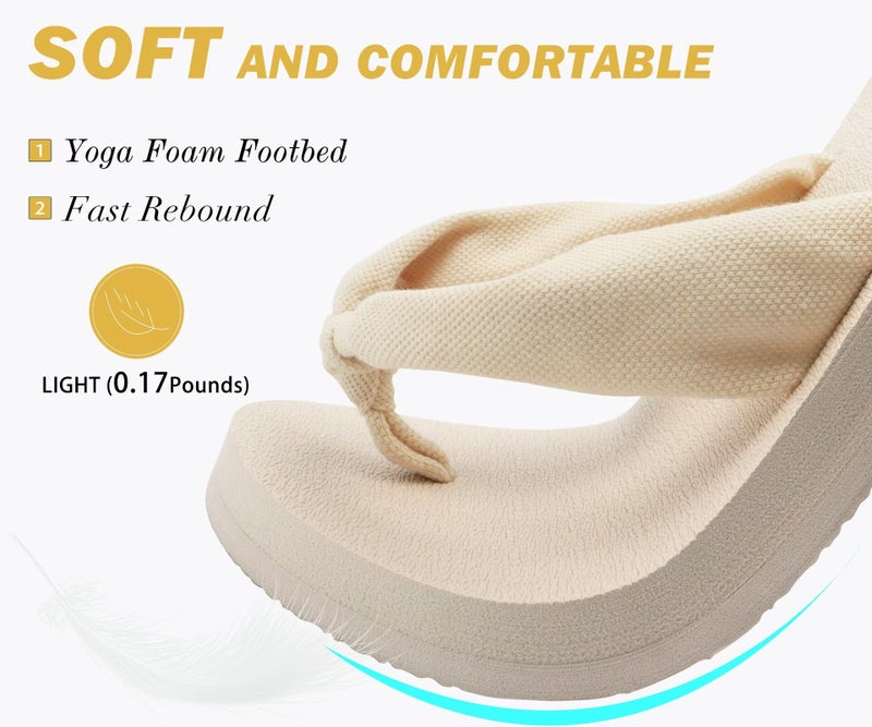 KuaiLu Flip Flops Women Arch Support Yoga Mat Comfortable Summer Beach Walking Thong Cushion Sandals Slip on Outfits Travel Essentials Orthotic Slides Indoor Outdoor Slippers Shoes Beige Nude Size 7.5 - Image 3