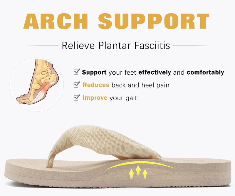 KuaiLu Flip Flops Women Arch Support Yoga Mat Comfortable Summer Beach Walking Thong Cushion Sandals Slip on Outfits Travel Essentials Orthotic Slides Indoor Outdoor Slippers Shoes Beige Nude Size 7.5 - Image 4