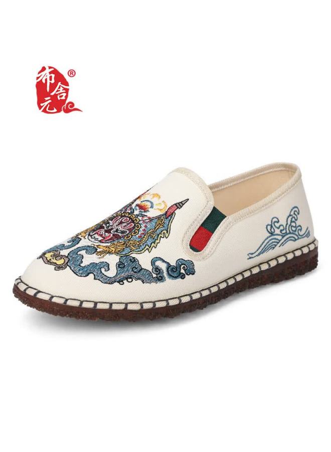 Bus Heyuan Chinese Style Embroidered Casual Shoes With Facial Masks, Traditional Beijing Cloth Shoes For Men 11x-9011xin Beige 40