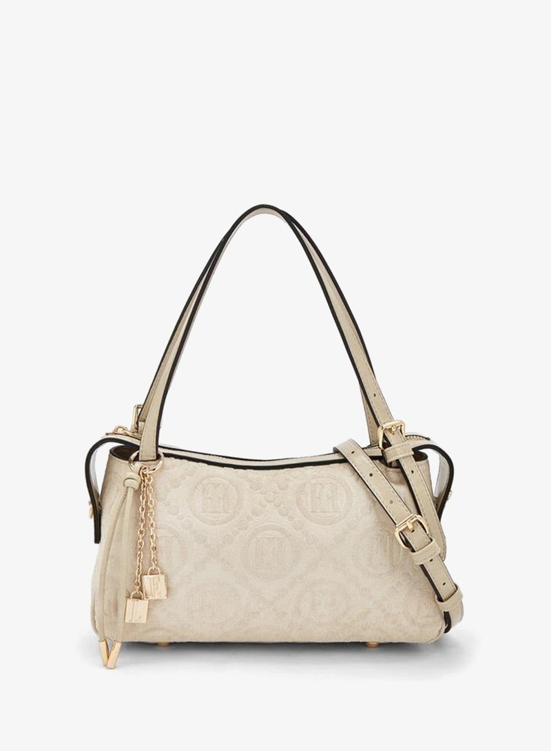ELLE Monogram Textured Shoulder Bag With Charm Accent - Image 1