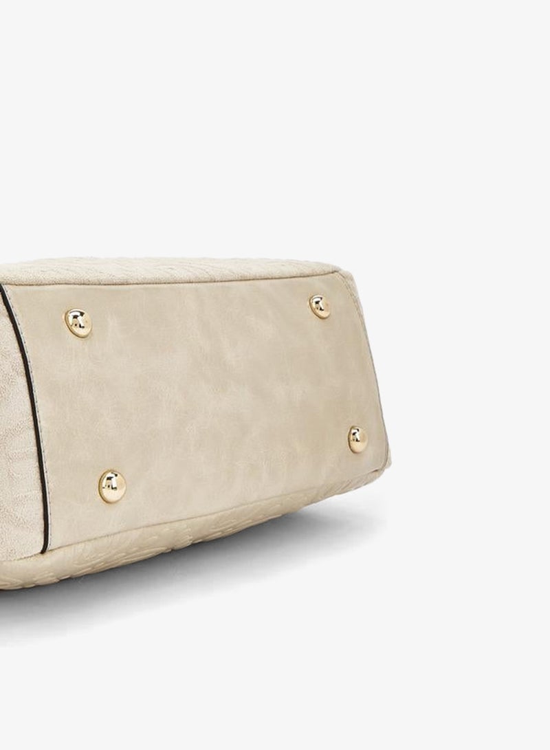 ELLE Monogram Textured Shoulder Bag With Charm Accent - Image 5