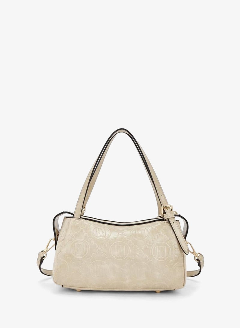 ELLE Monogram Textured Shoulder Bag With Charm Accent - Image 4