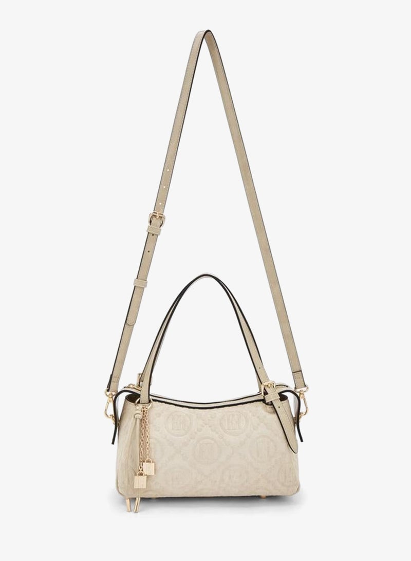 ELLE Monogram Textured Shoulder Bag With Charm Accent - Image 2