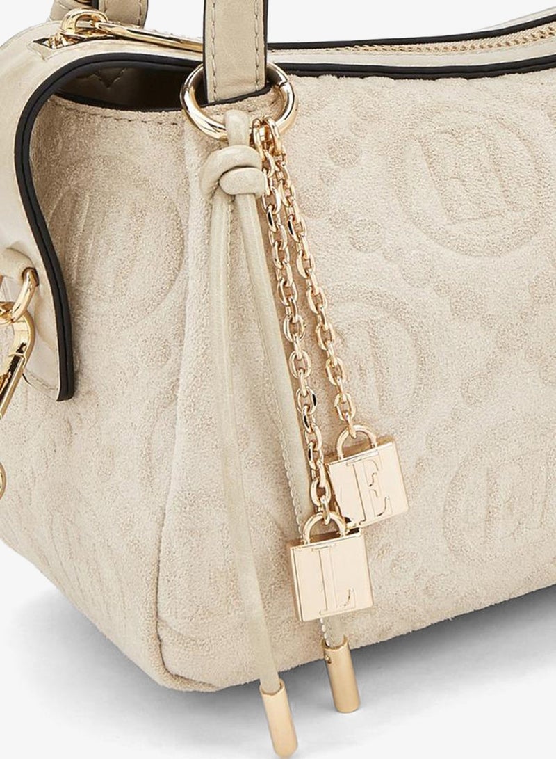 ELLE Monogram Textured Shoulder Bag With Charm Accent - Image 3