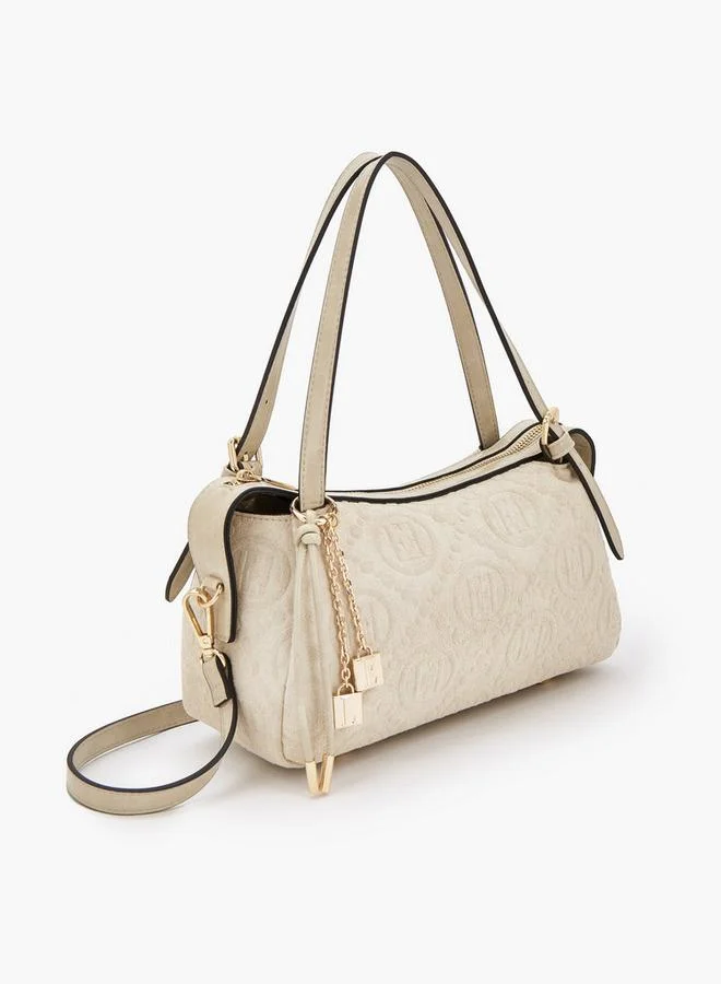 Elle BEIGE Monogram Textured Shoulder Bag With Charm Accent for Women | Best Price UAE