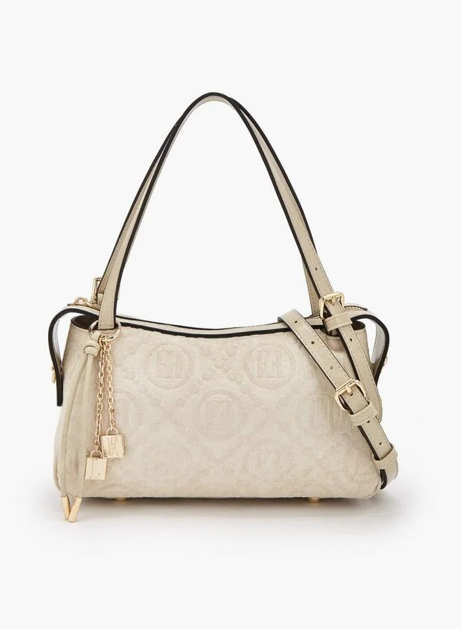 ايل Monogram Textured Shoulder Bag With Charm Accent