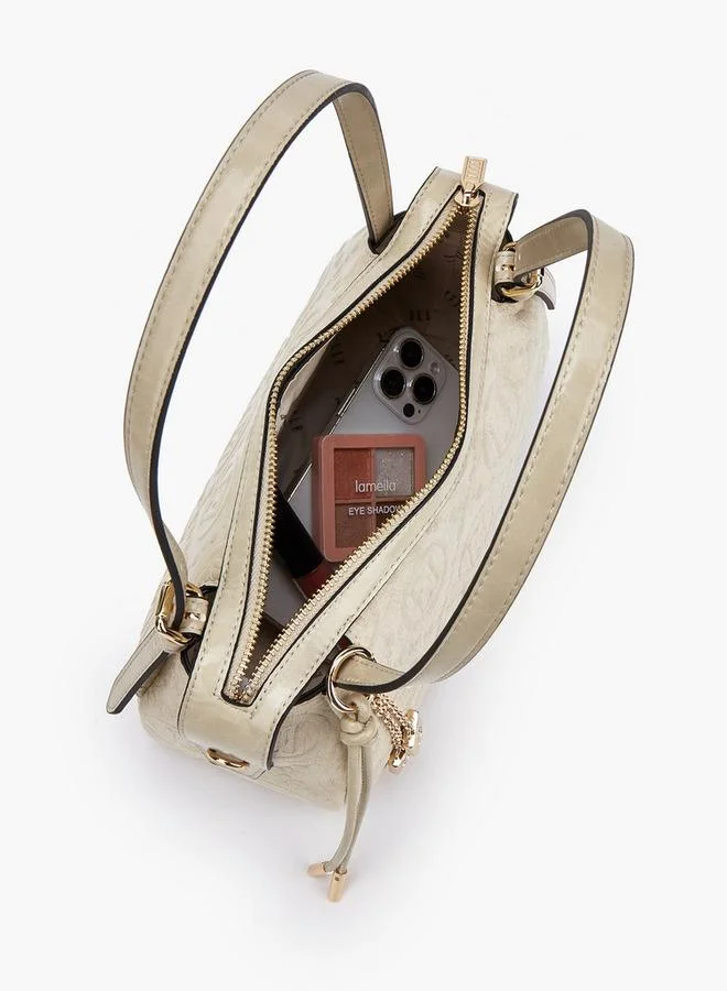 Elle BEIGE Monogram Textured Shoulder Bag With Charm Accent for Women | Best Price UAE