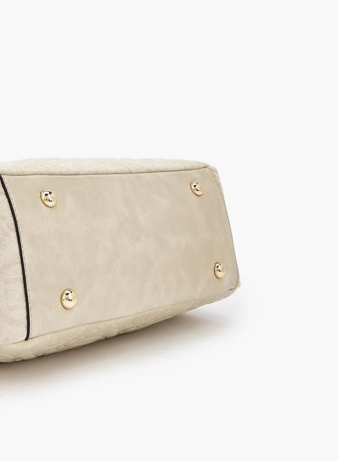 Elle BEIGE Monogram Textured Shoulder Bag With Charm Accent for Women | Best Price UAE