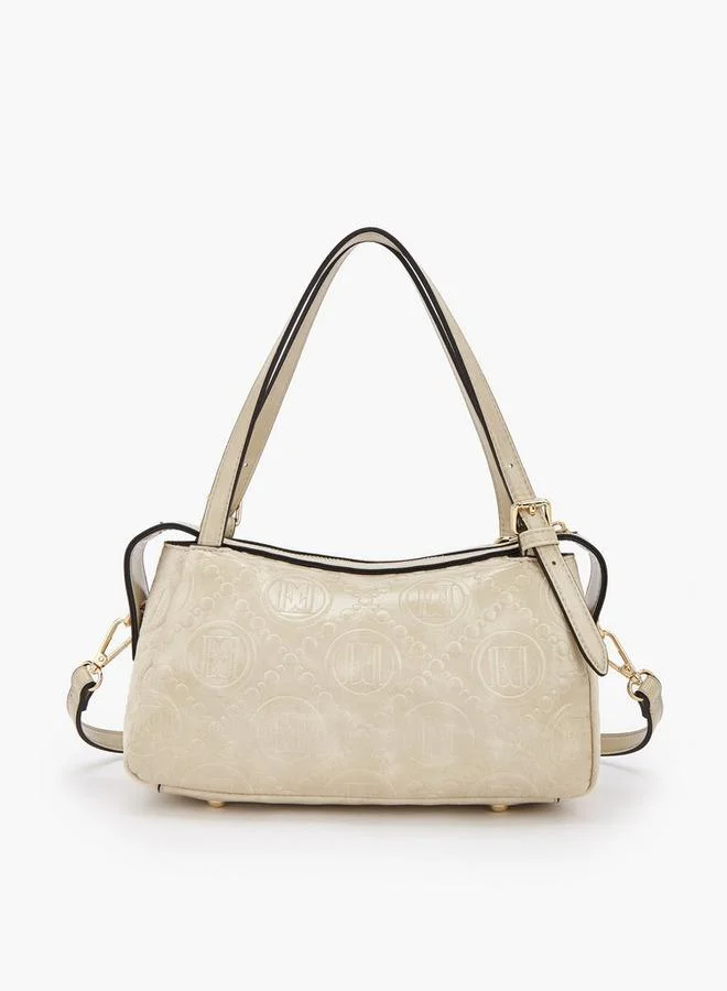 Elle BEIGE Monogram Textured Shoulder Bag With Charm Accent for Women | Best Price UAE