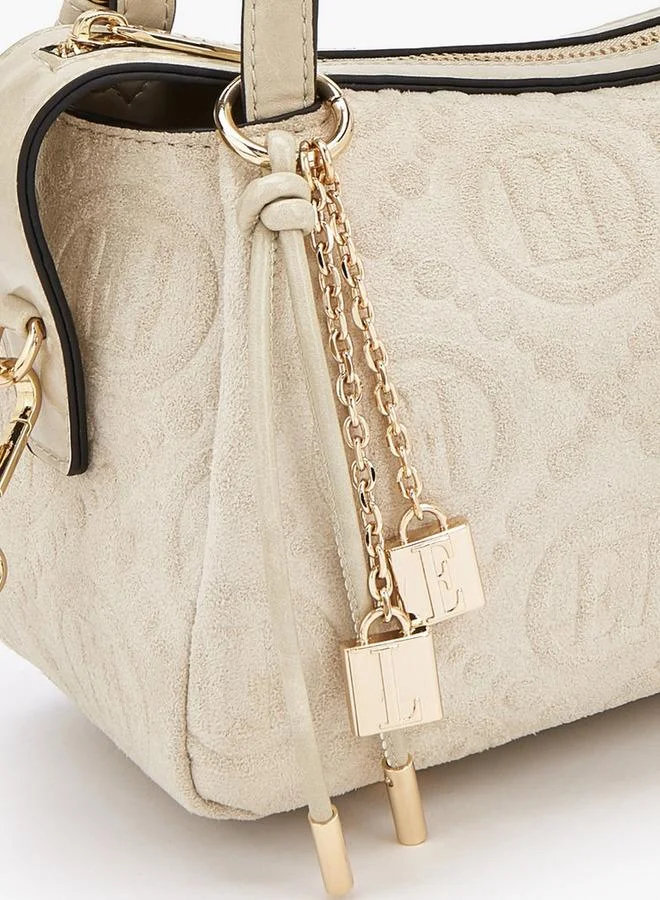 Elle BEIGE Monogram Textured Shoulder Bag With Charm Accent for Women | Best Price UAE