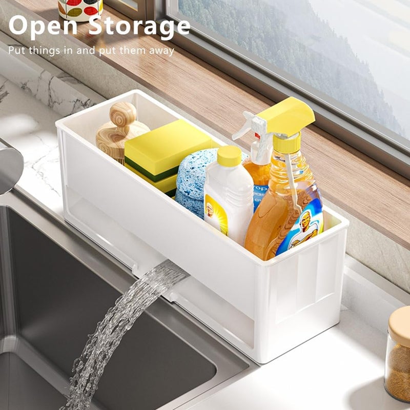 STORICANS Sponge Holder for Kitchen Sink, Rust-Free Sink Caddy,Plastic Kitchen Sink Organizer Countertop Soap Dispenser Kitchen Organizers and Storage Essentials (White) - Image 2