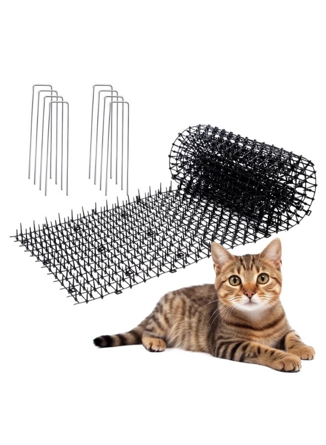 XiuWoo Cat Repellent Mat with Spikes Pet Deterrent Net Anti Cat Mat Gardening Plastic Cat Scat Mat with 8 U-Shaped Pegs for Wild Animal Outdoor Garden Plants 400*30cm - Image 1