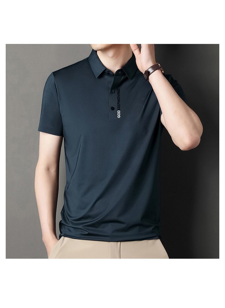 Casual Summer Straight Leg T-Shirt Short Sleeve Turn-down Collar Polo Shirt for Middle-aged Men Business Commuting - Image 2