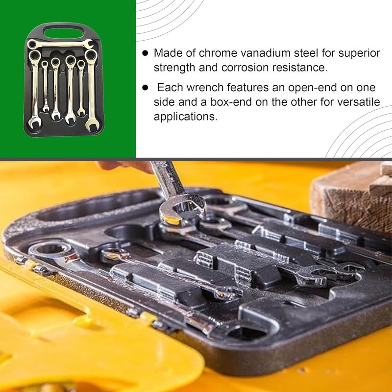 Inditrust Inditrust 7PC Heavy duty Mirror doal Uses Ratchet wrench set 8101213141719 mm Ratchet Spanner Combination Wrench Set Of Keys Gear Ring Handle Chrome Vanadium Box end Open end etc  - Image 5