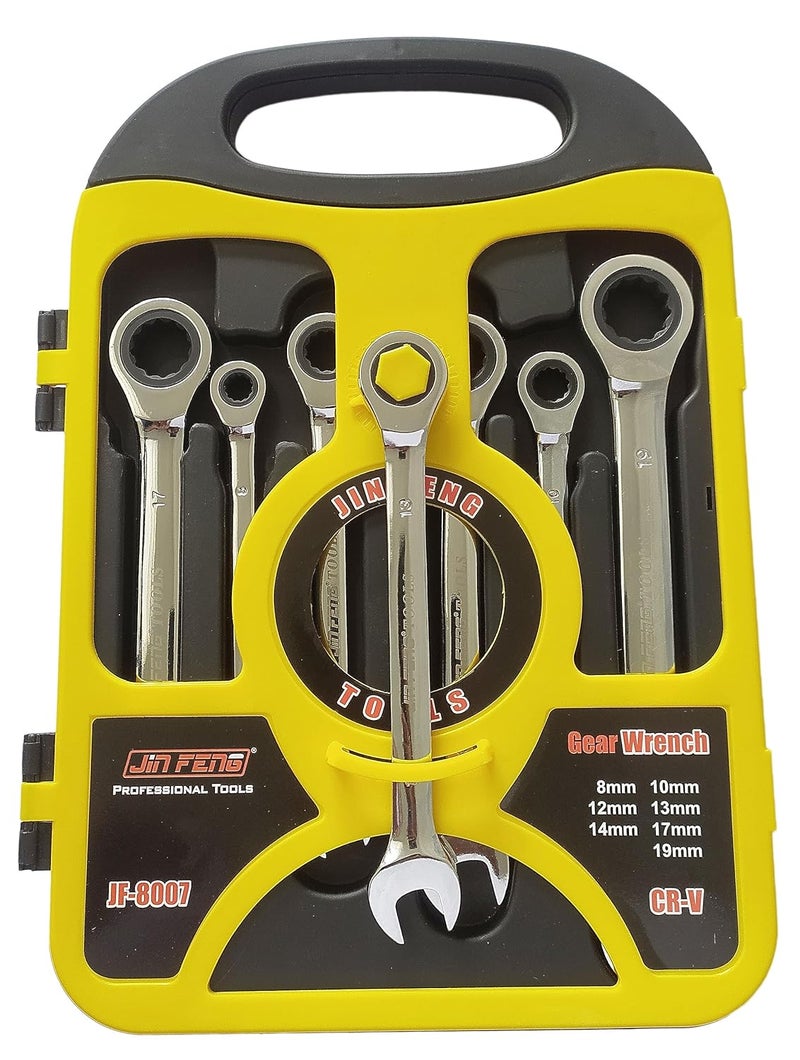 Inditrust Inditrust 7PC Heavy duty Mirror doal Uses Ratchet wrench set 8101213141719 mm Ratchet Spanner Combination Wrench Set Of Keys Gear Ring Handle Chrome Vanadium Box end Open end etc  - Image 3