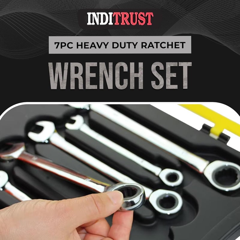 Inditrust Inditrust 7PC Heavy duty Mirror doal Uses Ratchet wrench set 8101213141719 mm Ratchet Spanner Combination Wrench Set Of Keys Gear Ring Handle Chrome Vanadium Box end Open end etc  - Image 4
