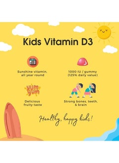 Feel Great 365 Feel Great Kids Vitamin D3 1000 IU Gummies | Kids Vitamin D Gummies for Healthy Bones, Mood, & Immune Support | Citrus Flavored Vegetarian D3 Gummies | 90 Day Supply  - Image 3