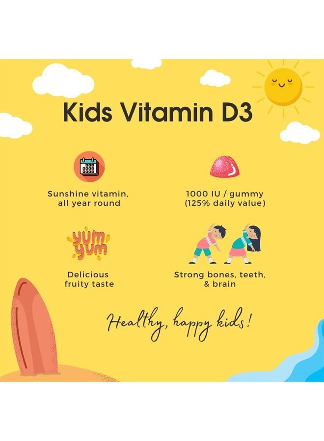 Feel Great 365 Feel Great Kids Vitamin D3 1000 IU Gummies | Kids Vitamin D Gummies for Healthy Bones, Mood, & Immune Support | Citrus Flavored Vegetarian D3 Gummies | 90 Day Supply  - Image 3