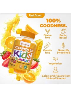 Feel Great 365 Feel Great Kids Vitamin D3 1000 IU Gummies | Kids Vitamin D Gummies for Healthy Bones, Mood, & Immune Support | Citrus Flavored Vegetarian D3 Gummies | 90 Day Supply  - Image 2