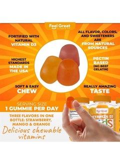 Feel Great 365 Feel Great Kids Vitamin D3 1000 IU Gummies | Kids Vitamin D Gummies for Healthy Bones, Mood, & Immune Support | Citrus Flavored Vegetarian D3 Gummies | 90 Day Supply  - Image 4