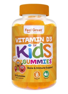 Feel Great 365 Feel Great Kids Vitamin D3 1000 IU Gummies | Kids Vitamin D Gummies for Healthy Bones, Mood, & Immune Support | Citrus Flavored Vegetarian D3 Gummies | 90 Day Supply  - Image 1