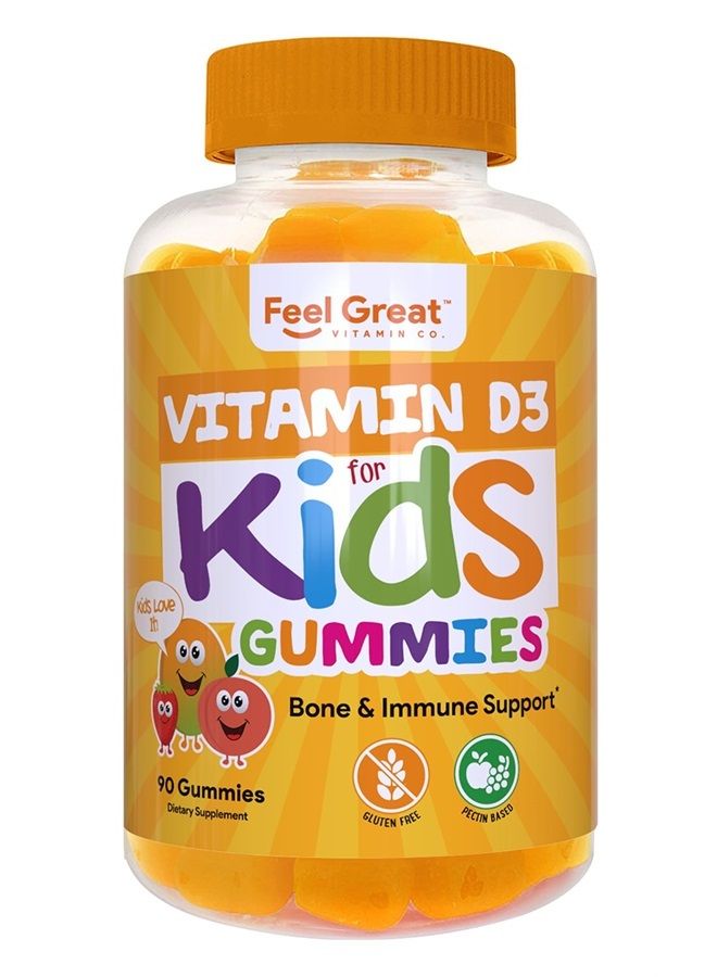 Feel Great 365 Feel Great Kids Vitamin D3 1000 IU Gummies | Kids Vitamin D Gummies for Healthy Bones, Mood, & Immune Support | Citrus Flavored Vegetarian D3 Gummies | 90 Day Supply  - Image 1