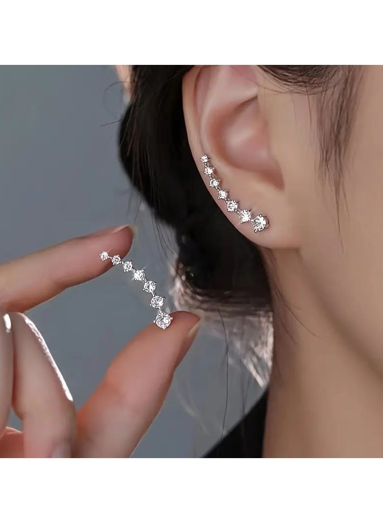 Goolsky [تصميم خفيف الوزن] أقراط دراسات أنيقة بتصميم نجمي لجالاكسي - سبائك زنك عصرية مع صف من الأحجار اللامعة، مثالية لجمال يومي - Image 1