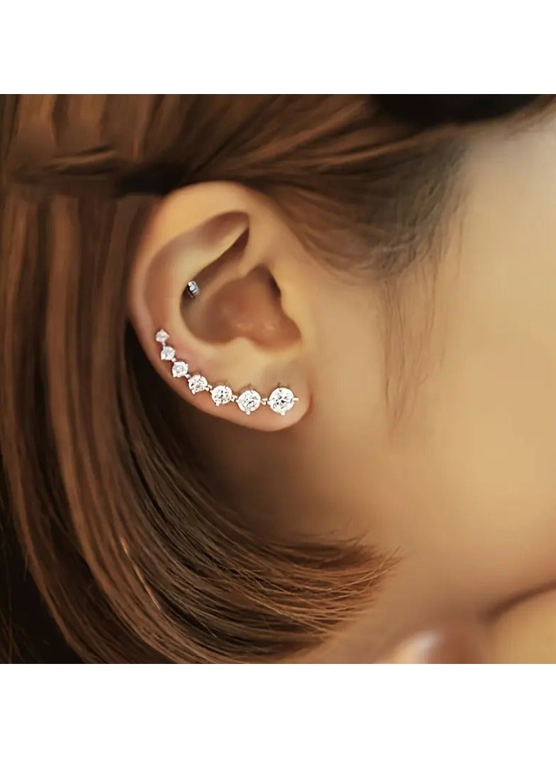 Goolsky [تصميم خفيف الوزن] أقراط دراسات أنيقة بتصميم نجمي لجالاكسي - سبائك زنك عصرية مع صف من الأحجار اللامعة، مثالية لجمال يومي - Image 3