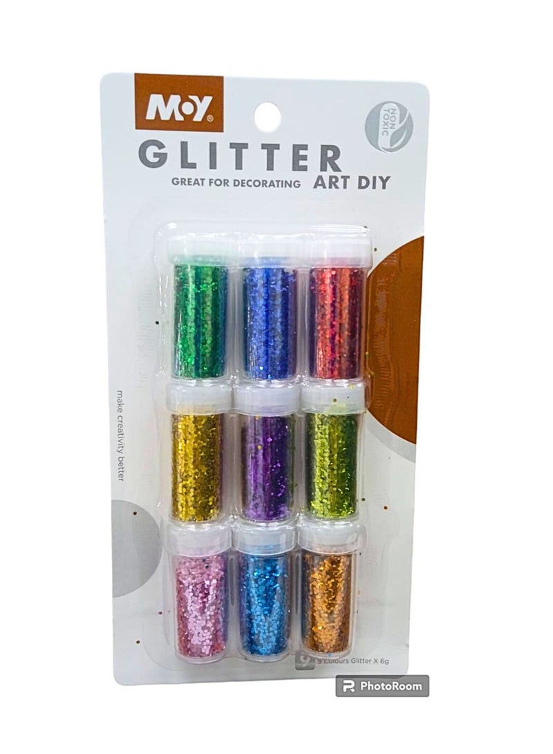 Moy Glitter Kit (9 Color Glitter With White glue 6ml) For Decorating Art Diy - Multi Color - Image 1