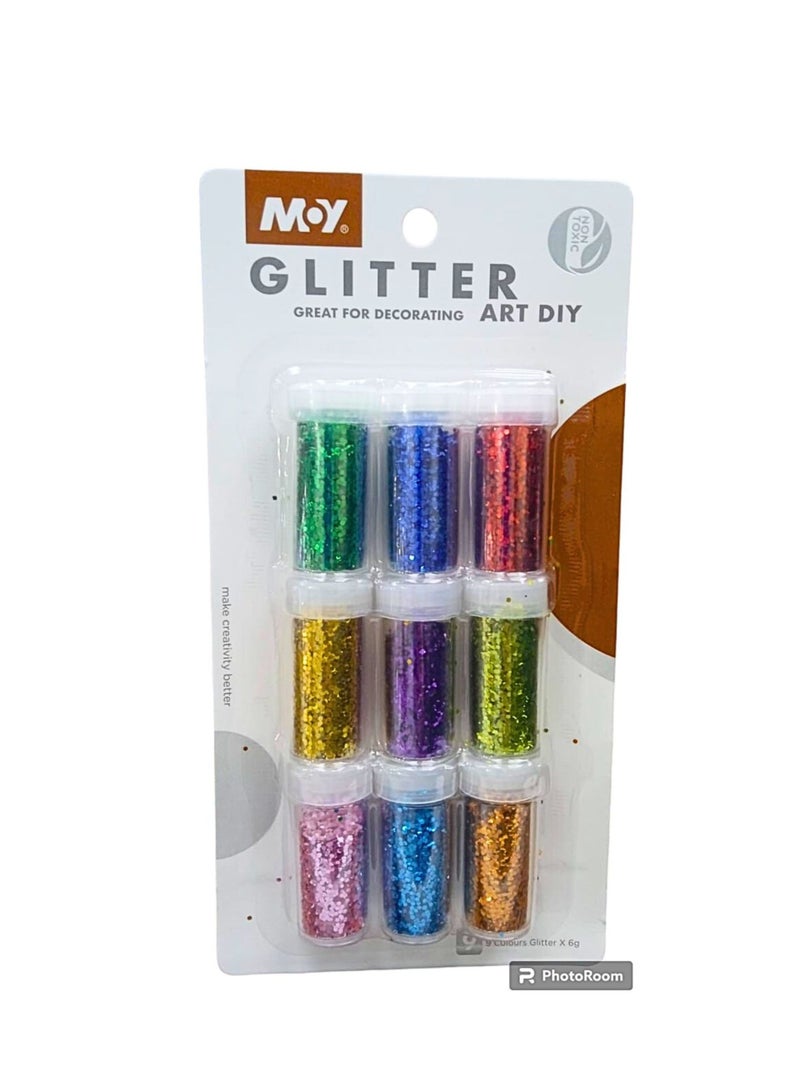 Moy Glitter Kit (9 Color Glitter With White glue 6ml) For Decorating Art Diy - Multi Color - Image 2