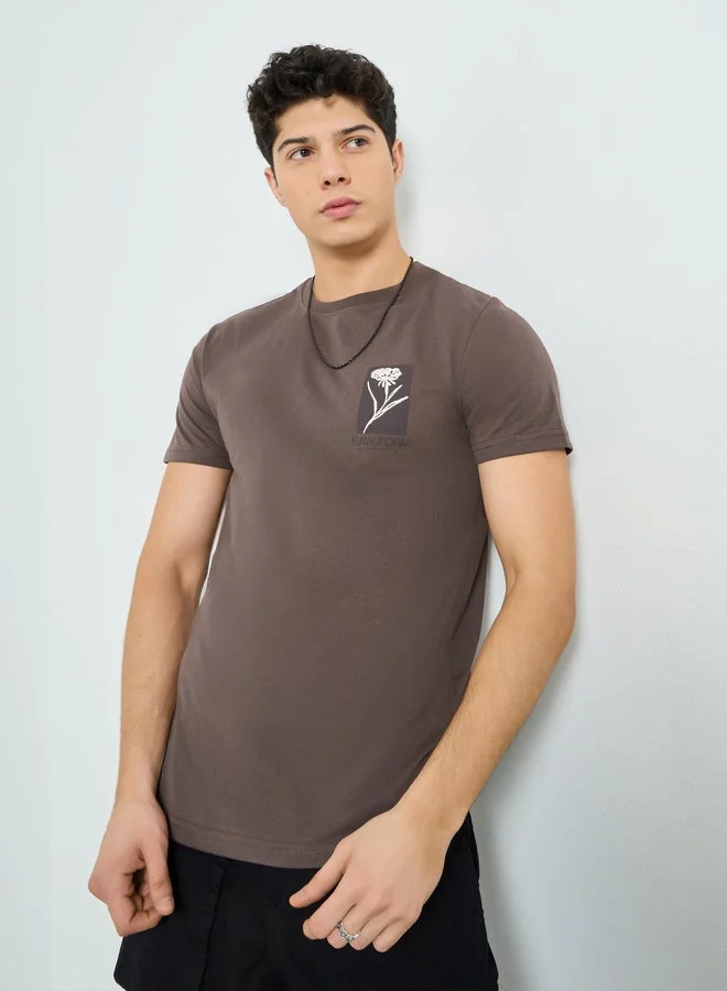 Styli Brown Men Brown Graphic Print Crew Neck T-Shirt for Men | Best Price UAE