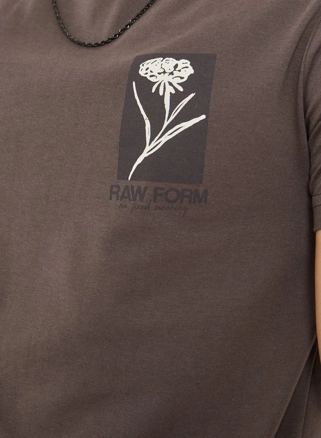 Styli Brown Men Brown Graphic Print Crew Neck T-Shirt for Men | Best Price UAE