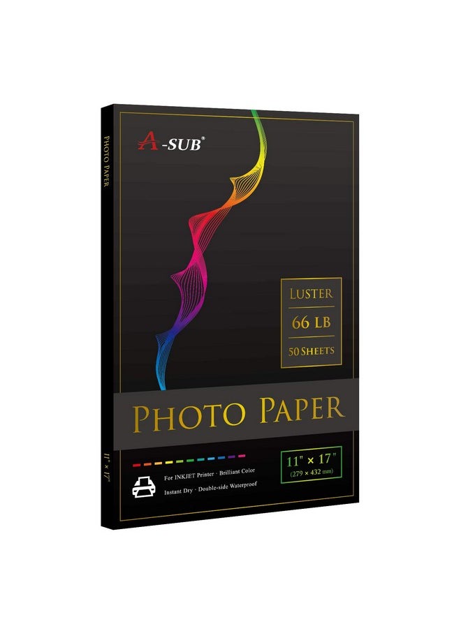 A-SUB Premium Photo Paper Luster 11X17 Inch 66Lb For Inkjet Printers 50 Sheets, Single Sided  - Image 1