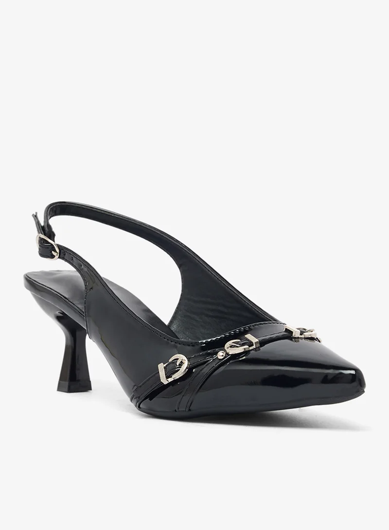 جينجر Metal Buckle Detail Kitten Heel Sling Back Pumps