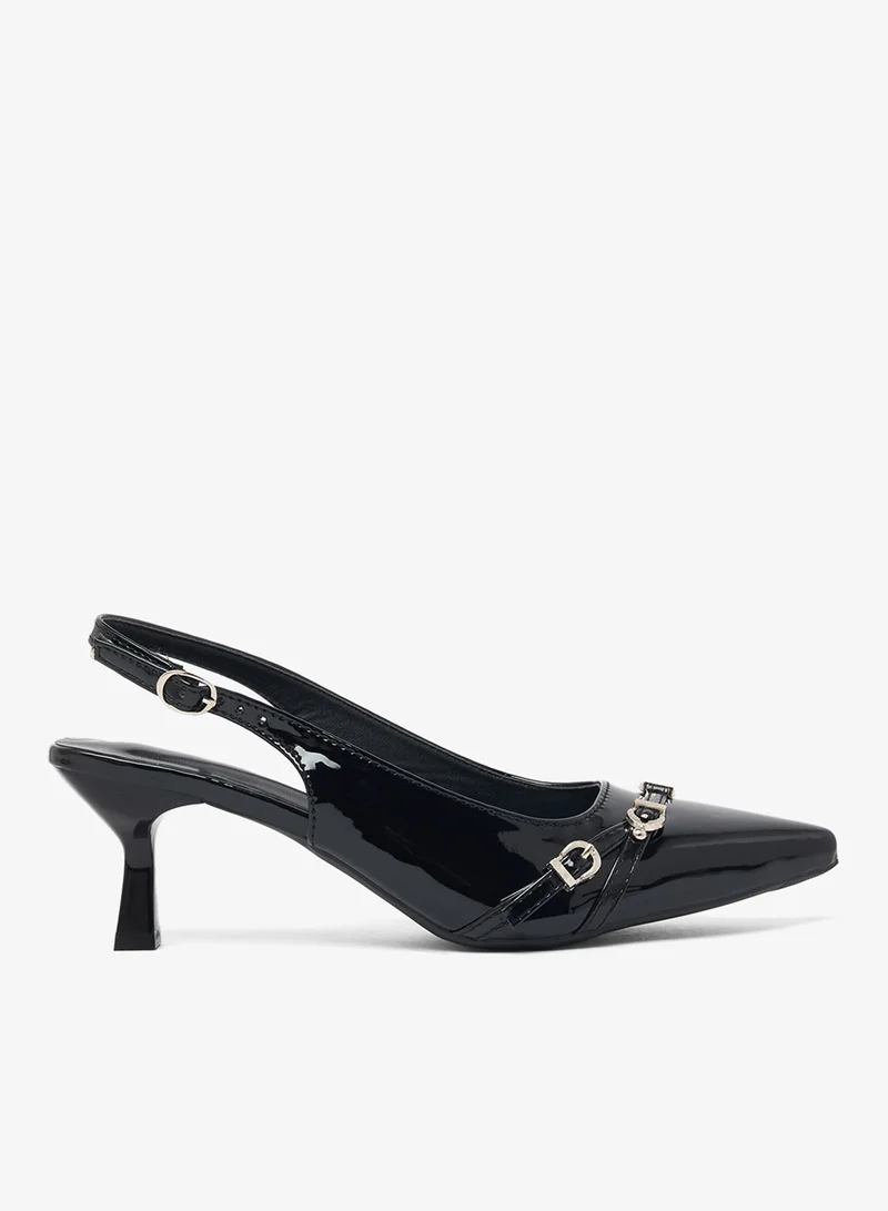جينجر Metal Buckle Detail Kitten Heel Sling Back Pumps