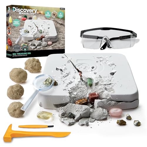 Discovery Big Treasure Dig STEM Kit  23Piece Excavation Set for Kids Dig for 15 Gemstones 4 Crystal Geodes  Pyrite Nuggets Real Tools Educational Geology Toy Science Activity Gift Ages 8 - Image 1